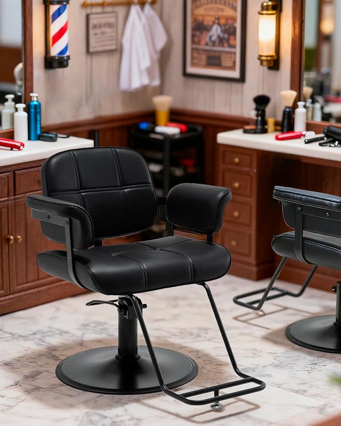 Barber Salon Chair Extra-Wide Seat Hair Salon Chair Hydraulic Pump Barber Chair, 360° Swivel Height Adjustable Styling Chair Spa Beauty Equipment for Hair Stylists, Tattoo Artists, Cosmetologists