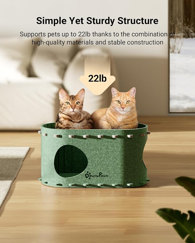 DownyPaws Cat House for Indoor Cats, Cube Castle Cat Bed Cave, Forest | Cat Hideaway Enclosed Bed,Cave Hideout Fort,Kitten Peekaboo Hut for Cats,Hide Box Bed for Large Cat Up to 22 Lbs