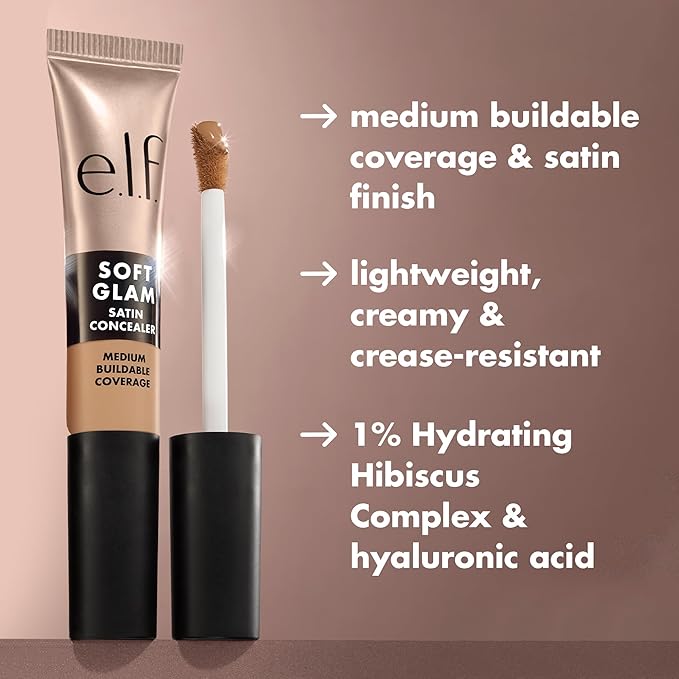 e.l.f. Soft Glam Satin Concealer, Medium Coverage For Blemishes & Under-Eye, Crease-Resistant, Long Lasting, Vegan & Cruelty-Free, 43 Tan Cool