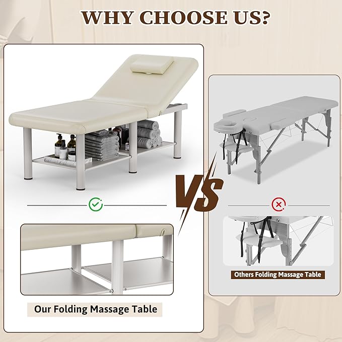 Olela Wide Foldable Massage Table - Professional Massage Table with Adjuatable Backrest & Large Storage Space, Treatment Tables with Metal Frame and Pu Leather for Spa, Beauty, Rehabilitation