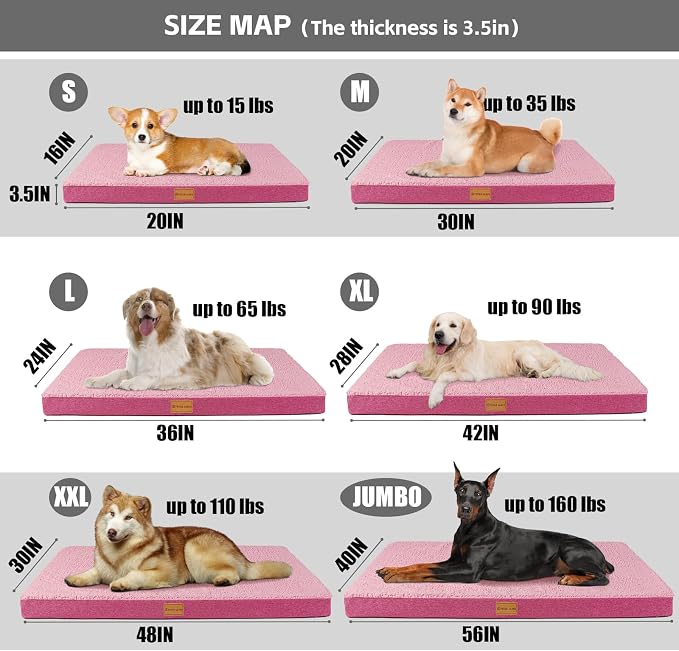 Patas Lague Orthopedic Large Dog Bed Washable Pet Sofa Mat 56''X40'' Pink | Egg-Crate Foam Dog Couch For Large Sized Dogs, Waterproof Removable Cover, Soft Pet Crate Bed With Nonskid Bottom