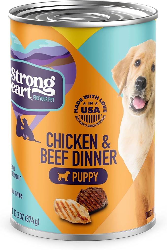 A Strong Heart Puppy Dog Food, Chicken & Beef, 13.2oz, 12-Pack | Complete & balanced puppy formula, AAFCO growth & reproduction, Made in USA
