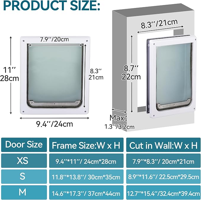 PAWISE 2 Way Dog Door, Lockable Doggy Door with Safe Metal Panel & Flexible Transparent Flap, Weatherproof & Easy Install Pet Door for Dogs and Cats, Quiet Design Dog Flap (9.8"x11.4")