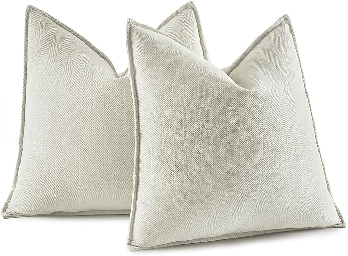 MIULEE Pack of 2 Cream Euro Shams Chenille Pillow Covers 26x26 Inch | Decorative Soft Couch Throw Pillows,Farmhouse Cushion Covers,Elegant Design for Sofa,Bed,Living Room,Summer Decor