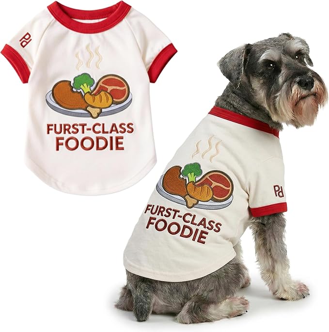 Parisian Pet Dog Furst Class Foodie Shirt - Embroidered Pet Vest - 100% Cotton & Polyester Doggy Shirt - Lightweight Pet Clothes - Sleeved Puppy Costume - Funny Shirts for Large Dogs - 2XL