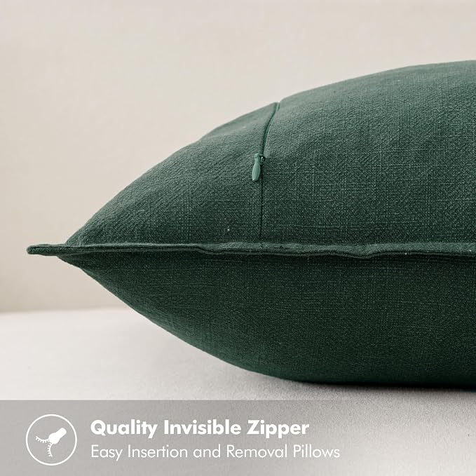 MIULEE Decorative Linen Euro Sham Pillow Covers 24x24 Dark Green | Boho Farmhouse Christmas Couch Throw Pillows for Bed, Pack of 2 Accent Modern Pillowcases, Sofa Livingroom Home Decor