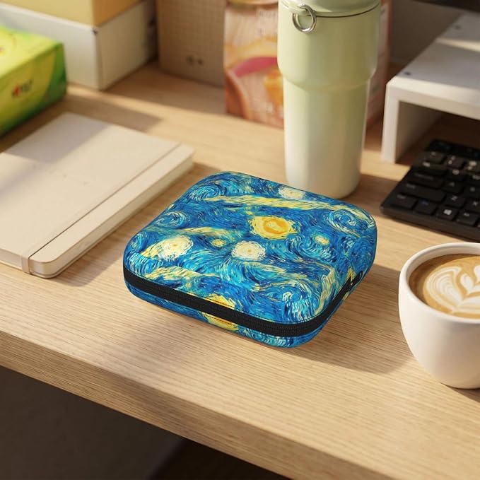 Starry Night Period Bag For Women,Portable Sanitary Napkin Period Pad Pouch For Purse, Small Make Up Bags