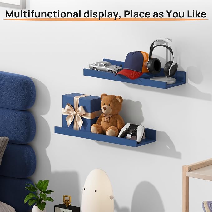 upsimples Floating Shelves for Wall Decor Storage, Navy Blue, 6Pcs, 15.7'' | Wall Mounted Wood Shelves for Living Room, Bedroom, Bathroom, Kitchen, Office, Laundry Room Display and Organize