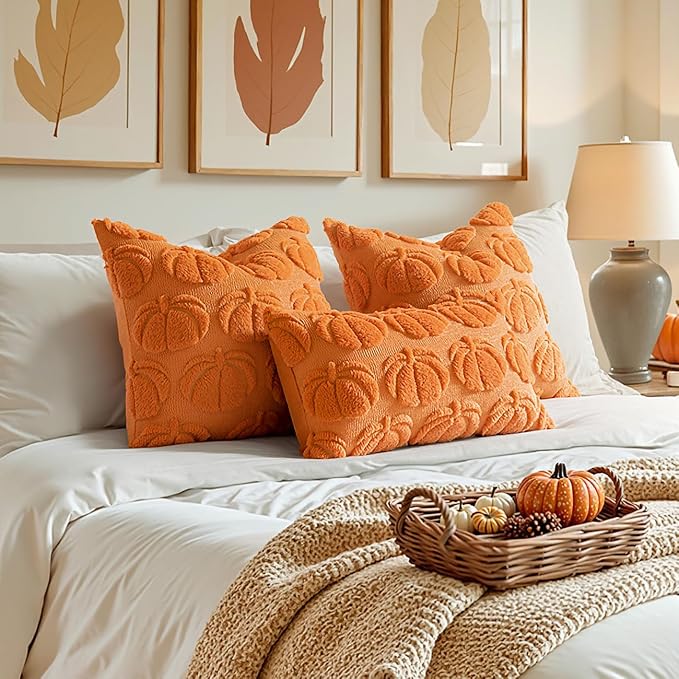 MIULEE Fall Pillow Covers Pumpkin Fall Decor 24x24 Orange | Set of 2 Fall Decorations for Home, Plush Faux Fur Farmhouse Accent Pillowcases, Porch Sofa Couch Cushion Bed Livingroom