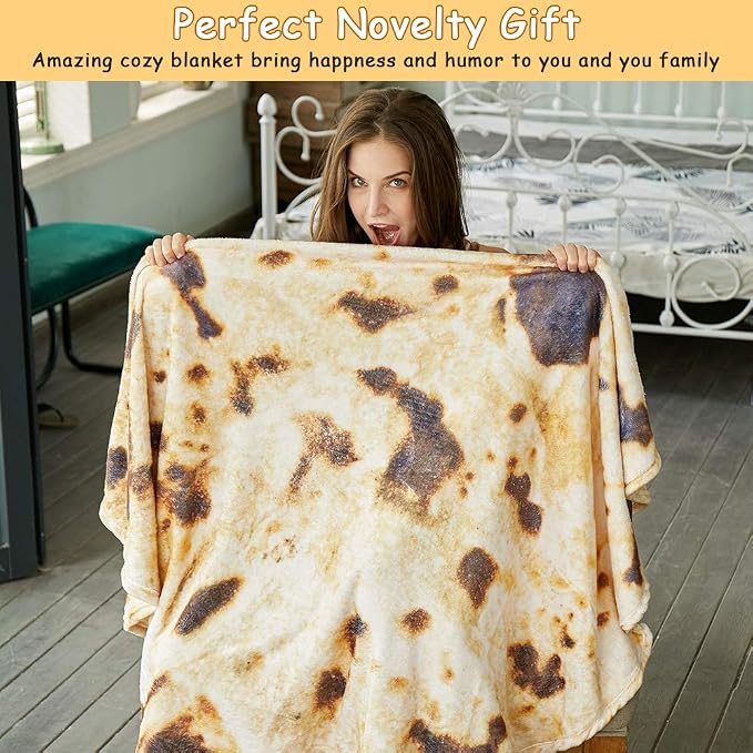 SeaRoomy 71 in Burrito Tortilla Blanket, Funny Large Throw Blanket, Brown | White Elephant Christmas Birthday Gifts, Gag Gifts for Women Men Teen Boys & Girls, Soft Fluffy Flannel, Double Sided