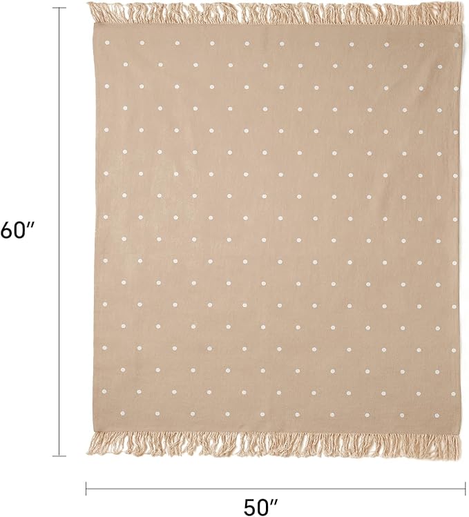 100% Cotton Boho Throw Blanket for Home Decor – Classic Farmhouse Quilt Bedding, Muslin Blankets for Adults, Vintage Woven Decorative Blanket for Couch, Bed Layering Use, Classic Dotted, 50"x60"