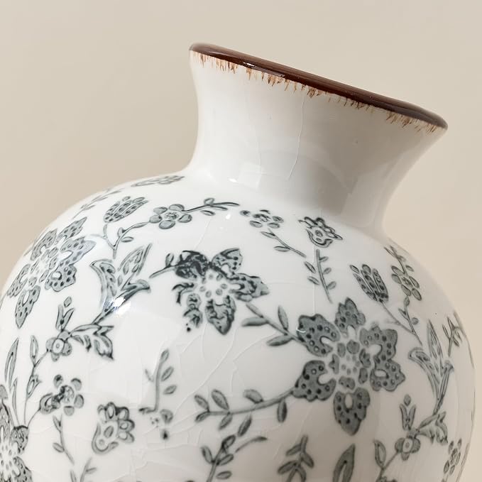 6.73" Ceramic Flower Decorative Antique Vase, Vintage Rustic Chinoiserie Floral Vase for Home Decor, Living Room, Bookshelf, Office, Entryway, Garden, Chinoiserie Decor, Tuscan Decor