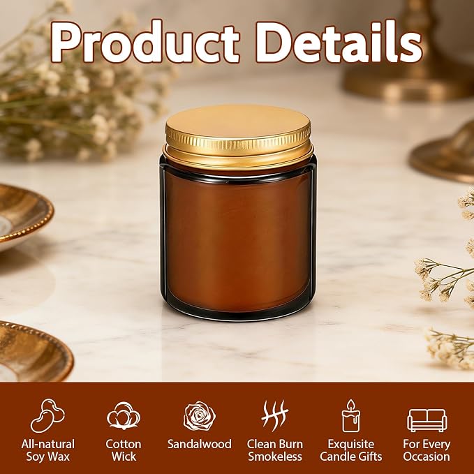 12 Pack 8 oz Rose Sandalwood Scented Soy Candles, Bulk Glass Jar Candles, Aromatherapy Candles for Home, Office, Wedding, Party & Gifts