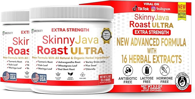 SkinnyJava Roast Ultra Extra Strength Supplement, All Natural & Organic Herbs, 5.3 oz, with Turmeric, Ashwagandha, Moringa (2)