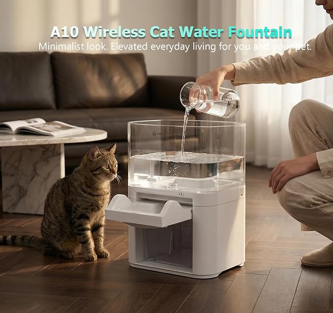 Cat Water Fountain, Wastewater Separation & No Filter Cotton, Pet Water Dispenser with 4000mAh 4L Large Capacity Tank, Wireless Automatic Water Fountains for Cats Indoor Cat Watering Supplies