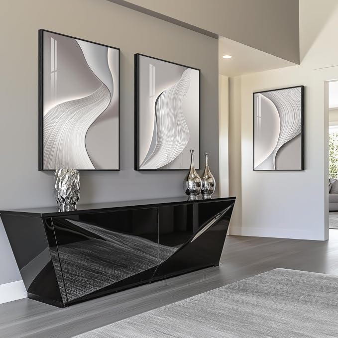 Large Framed Modern Abstract Wall Art for Living Room, 3 Piece 24x36 In | Silver gray tones art prints, Minimalist bright style paintings, Crystal wall art for bedroom dining room hallway office