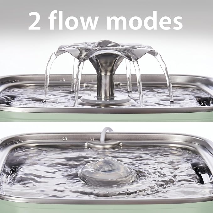Veken Innovation Award Winner Stainless Steel Cat Water Fountain, 108oz | Automatic Pet Fountain Dog Water Dispenser with Replacement Filters & Silicone Mat for Cats, Dogs (Tea Green)