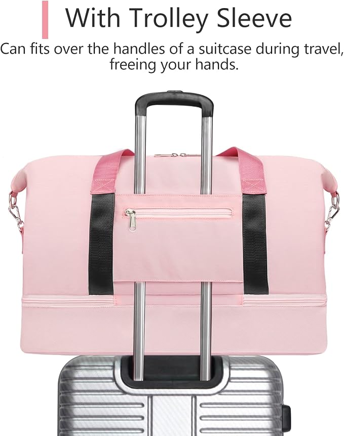 Sports Gym Bag for Women, Travel Duffle Bag with Shoe Compartment & Wet Pocket, Fitness Yoga Bag
