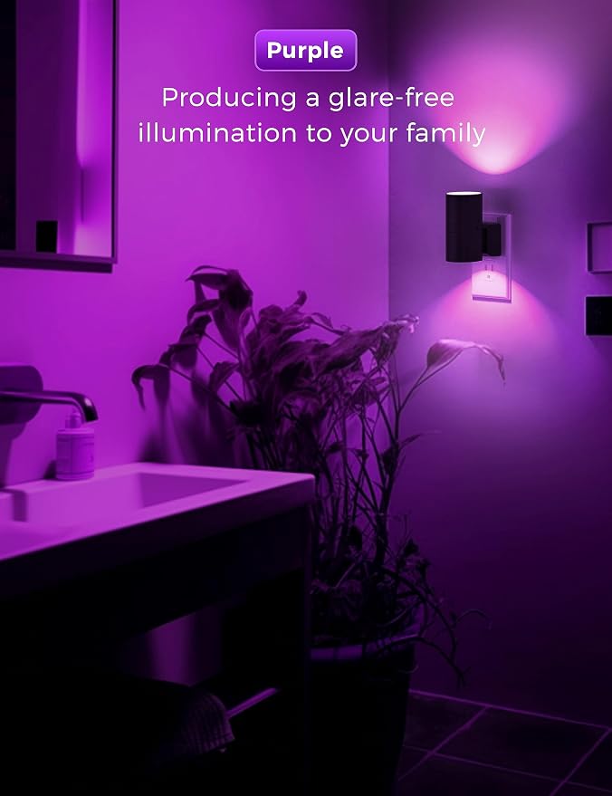 L LOHAS LED Purple Night Light, Purple Lights, Night Lights Plug into Wall | Light Sensor, 0-100LM Dimmable Night Lights Decorative for Christmas Halloween Holiday, Home Decor, Party Decor, 2 Pack