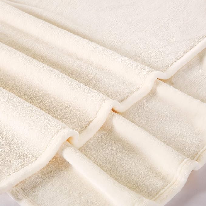 TASTHROW Large Flannel Fleece Throw Blanket, 50×70 Inch - Creamwhite | Cozy Lightweight Thick Blanket - All Seasons Suitable for Women, Men and Kids