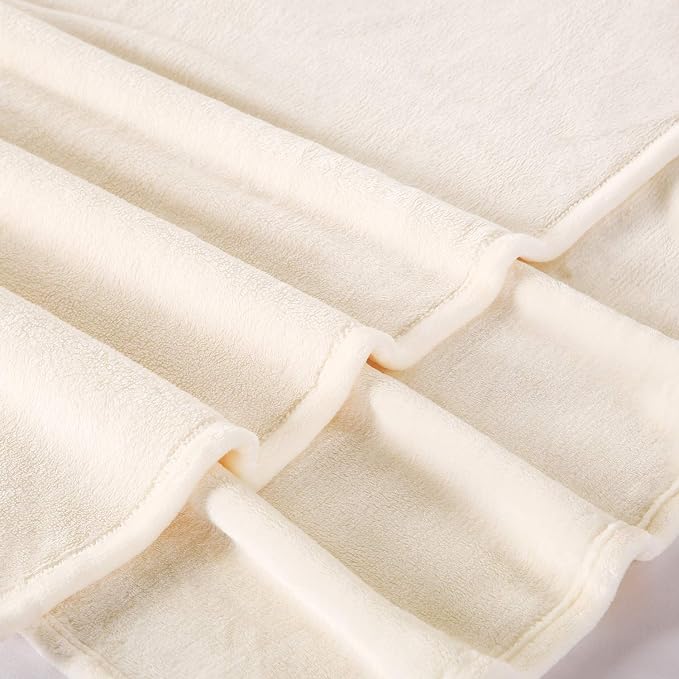 TASTHROW Large Flannel Fleece Throw Blanket, 60×80 Inch - Cream White | Cozy Lightweight Thick Blanket - All Seasons Suitable for Women, Men and Kids