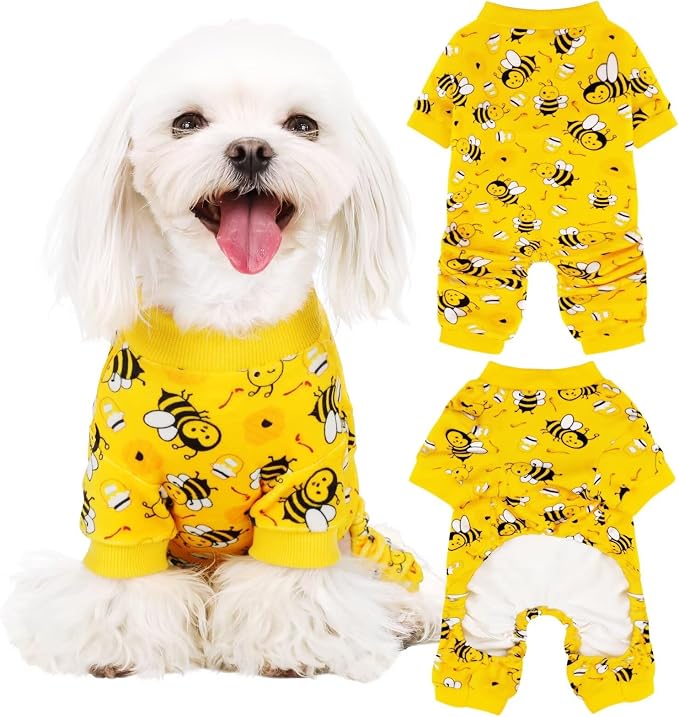 Dog Pajamas Onesie: Comfortable Four-Legged Apparel for Small, Medium, & Large Dogs, Polyester Material for Comfort, Wrinkle Resistance, Moisture Wicking, Stretchiness Cute Bee 4XL