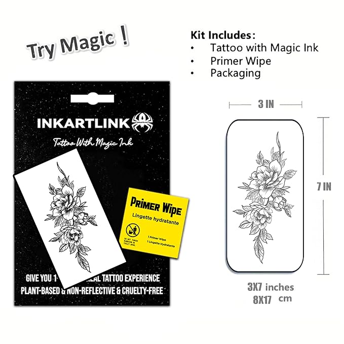INKARTLINK Semi Permanent Tattoo, 15-day Temporary Tattoo, Flower Tattoo for Women, Waterproof and Anti-reflective, Exquisite Packaging, Unique Design (Flowers 2)