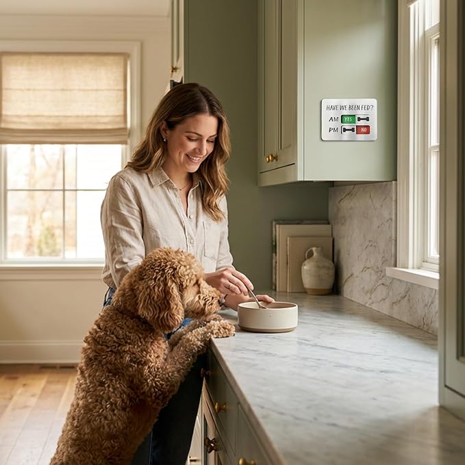 Dog Feeding Reminder - Dog Feeding Chart with Have We Been Fed AM/PM Tracker, Magnets Fed Sign with Pet Tracker for Fridge, Prevent Overfeeding
