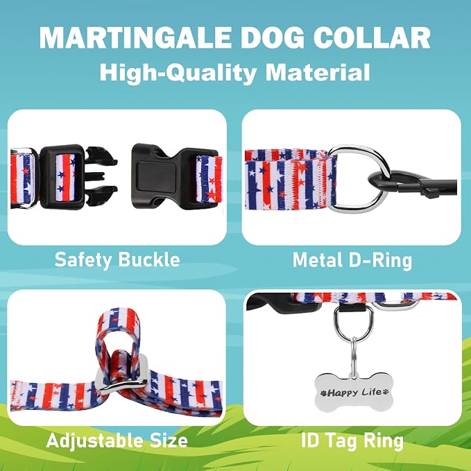 American Flag Martingale Dog Collar 4th of July Patriotic, Large