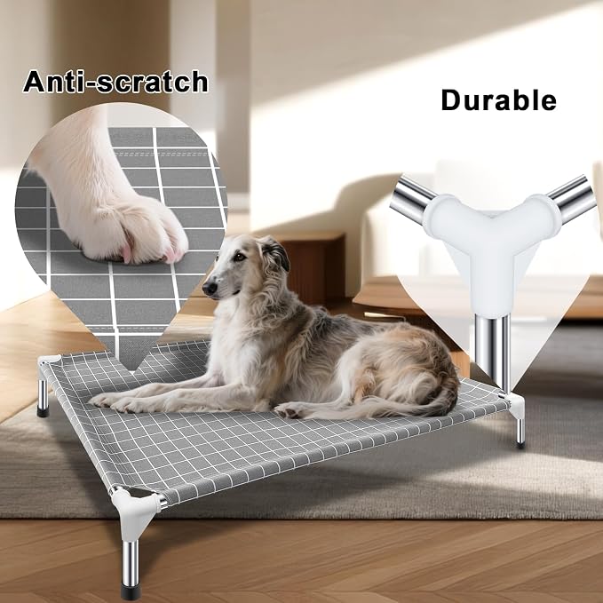 Elevated Dog Bed Pet Cot - Dog Cots Beds, Detachable Raised Cat Pet Bed, XL | 0.5mm stainless steel frame,Heavy-duty double-layer cotton fabric, Extra-large resting platform, Portable for outdoor camping