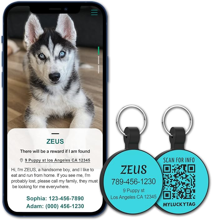 MYLUCKYTAG Silent Silicone QR Code Pet ID | Personalized Dog & Cat Collar Tag | Online Profile with Scanned Location Alert Email