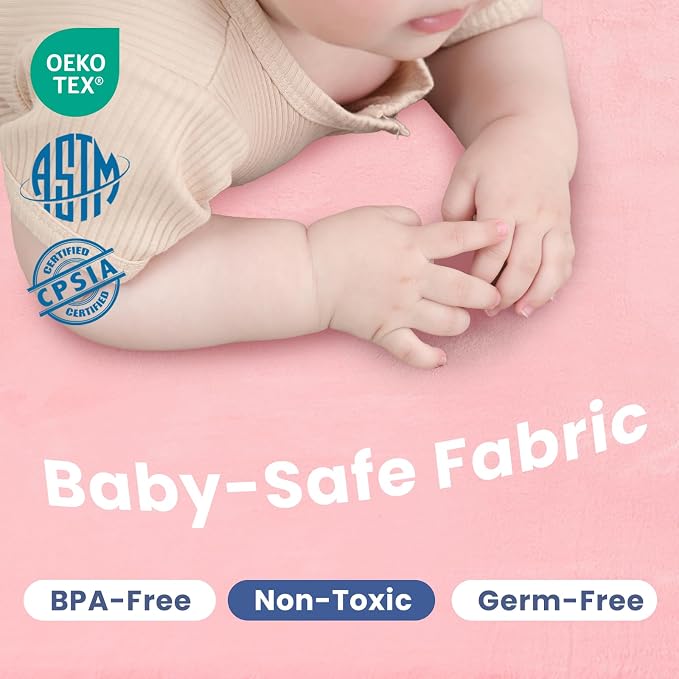 Huloo Sleep Ultra Soft Baby Play Mat for Floor,1.3" Thick Elasti-Foam 47x47 Play Mat for Playpen,Water-Repellent Coral Velvet for Tummy Time, Non-Slip Backing Safe for Toddlers & Infants（Pink）