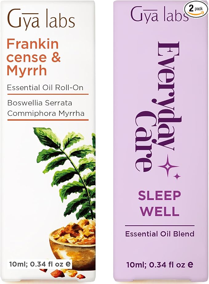 Frankincense Myrrh & Sleep Well Roll On Set - Essential Oils Aromatherapy Roll On with Essential Oil Set - 2x0.34 fl oz - Gya Labs