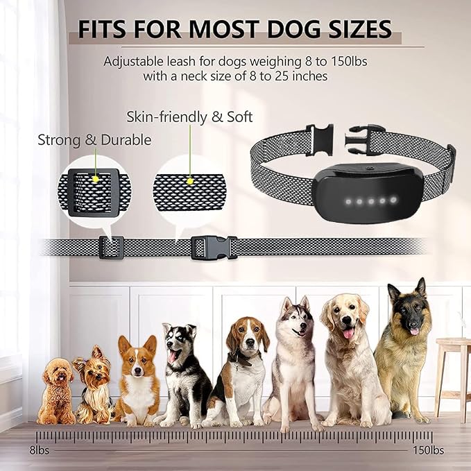 Bark Collar, Dog Bark Collar for Small, Medium and Large Dogs, with 5 Adjustable Sensitivity Beeps Vibration Shock, Waterproof Rechargeable Smart Bark Collar (White)