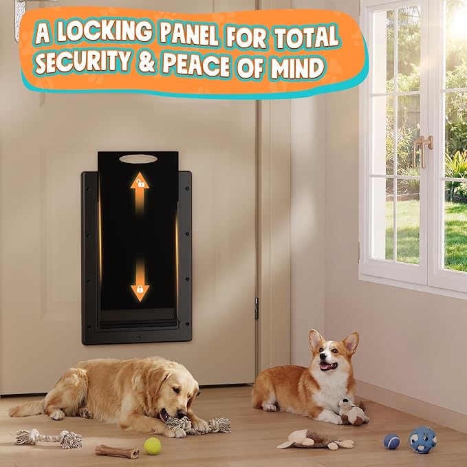 3-Flaps Medium Dog Door for Door, Pets Up to 45 lb | Durable Plastic Frame, Insulated Flap, Closing Panel, Block Wind & Snow, Easy Install for Interior & Exterior Doors