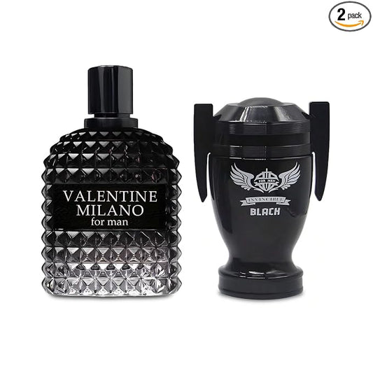 AFLUXE 2PCS Valentine Milano/Invincible Black Eau De Toilette for Men-Fresh,Romantic Scent Perfume for Men 3.4 Fl Oz Each Mens Cologne For All Skin Daily Used