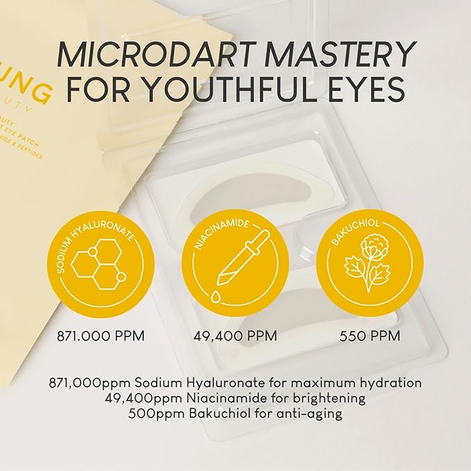 Jung Beauty Microdart Eye Patches (4 Pairs) - Bakuchiol, Niacinamide & Peptide Infused - Visibly Plumps, Hydrates & Smooths Under Eye Texture