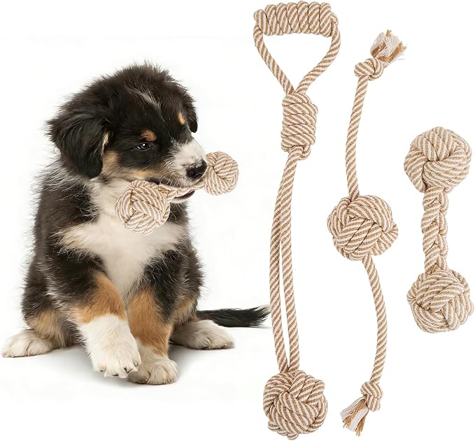 Dog Rope Toy for Small Dog 3pcs, Natural Chew Toys for Puppy, Medium Dogs