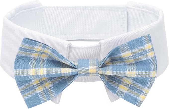 Segarty Dog Bow Tie Neck Girth 10.2-12.6in, Adjustable Blue Plaid Bowtie Collar for Dogs, Medium Dog Tie Tuxedo Comfortable Cotton Boy Pet Grooming Accessory for Formal Wedding Holiday Birthday Party