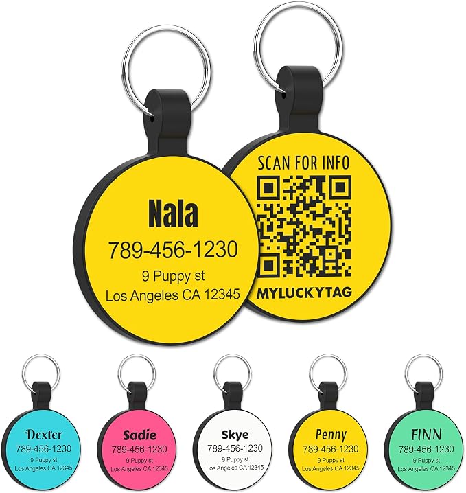 MYLUCKYTAG Silent Silicone QR Code Pet ID | Personalized Dog & Cat Collar Tag | Online Profile with Scanned Location Alert Email