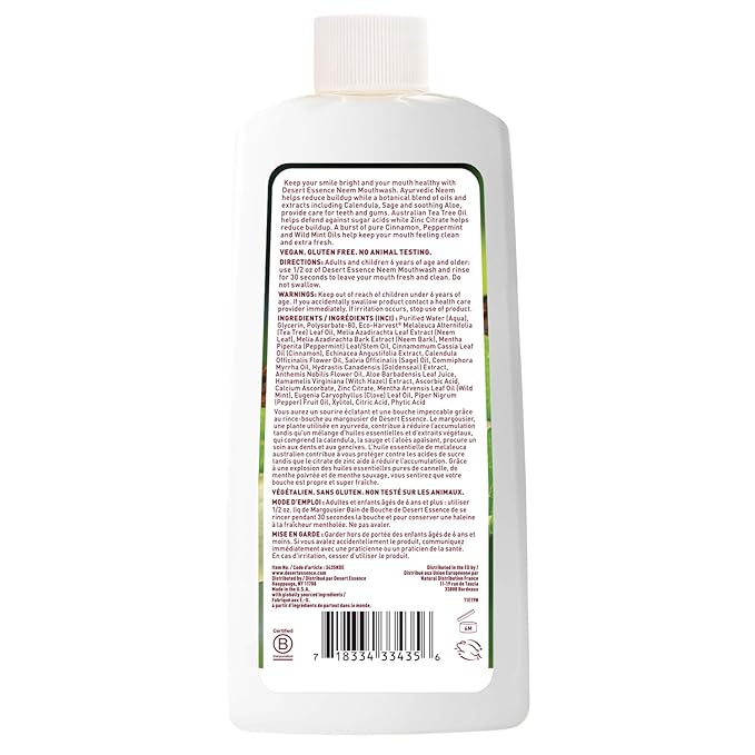 Desert Essence Alcohol-Free Mouthwash with Tea Tree Oil and Aloe, Sugar-Free, Oral Rinse to Fight Bad Breath & Dry Mouth, Vegan, Non-GMO, SLS-Free, Gluten-Free, Cinnamint Flavor, 16oz