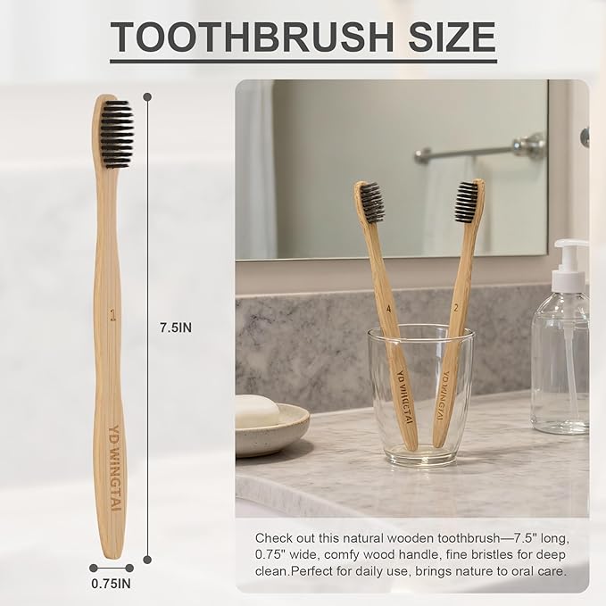 YD WINGTAI Bamboo Toothbrush Biodegradable WoodenToothbrushes 12pack Natural Travel Size Organic Charcoal Tooth Brush