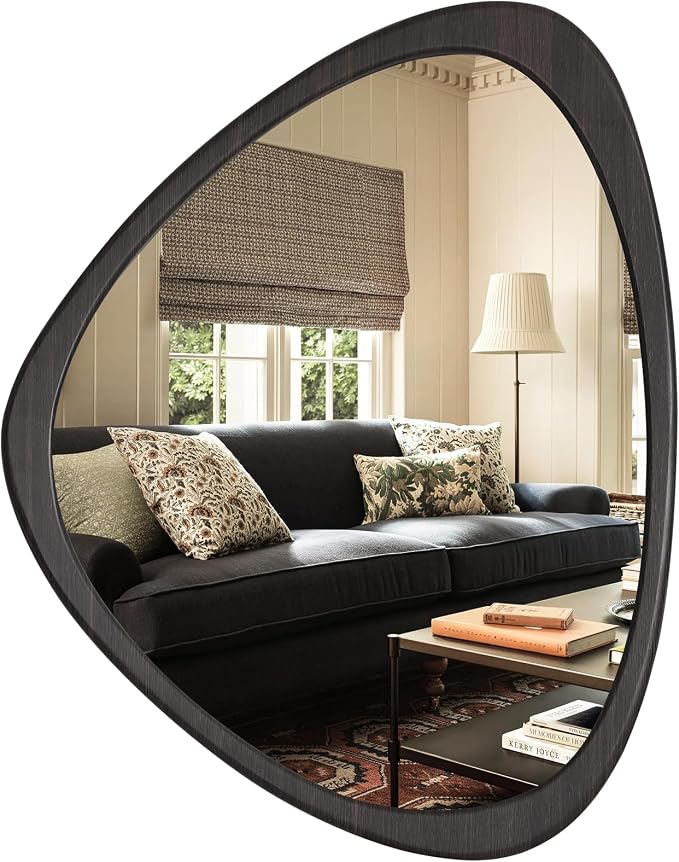 Asymmetrical Mirror, Irregular Wall Mirror, Wall Mirrors Decorative for Bedroom Living Room Entryway Hall, Wood Mirror for mid Century Modern Decor 25" H x 20" W, Dark Brown