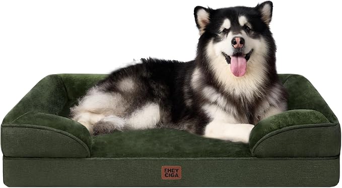 EHEYCIGA Orthopedic XXL Dog Bed, Waterproof Washable XL Big Pet Bed 52" | Non-Slip Bottom and Egg-Crate Memory Foam Extra Large Pet Couch Bed with Washable Removable Cover, Dark Green