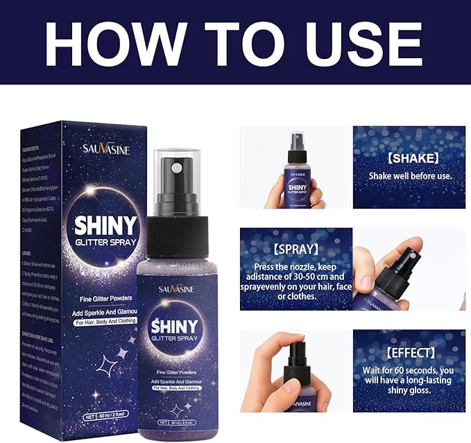 Glitter Spray for Hair, Body & Clothes – Shiny Purple Body Glitter Spray, Long-Lasting & Quick-Drying Sparkle Spray for Festival, Halloween, Makeup & Prom | 60ml Portable