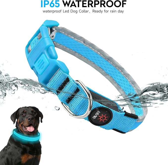 LED Dog Collar, Light Up Dog Collar,for Night Walking(Large,Blue) | Adjustable,Bright RGB 7 Colors Light Glowing Collar,Waterproof,Nylon,Soft,For Medium and Large Dogs,USB C to Charge