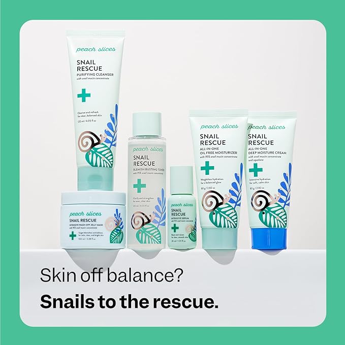 Peach Slices - Snail Rescue All-in-One Oil Free Moisturizer (2.82 oz) - 95% Snail Mucin Concentrate - Weightless - Birch Juice, Hyaluronic Acid & Cica - Vegan, Cruelty Free, Korean Skin Care & Beauty