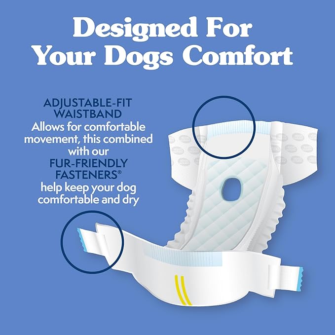 Simple Solution Female Dog Diapers – Disposable Leak-Proof Diapers for Incontinence, Potty Training, and Heat Cycle – Adjustable Fit for Medium Dogs with 15–23 Inch Waist – 30 Count (Pack of 12)