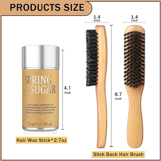 Slick Back Hair Brush & Hair Wax Stick Set for Slick Back – Boar Bristle Hair Brush for Sleek, Control, Flyaways & Baby Hairs – Slick Back Brush for Women, Dancer, Cheer