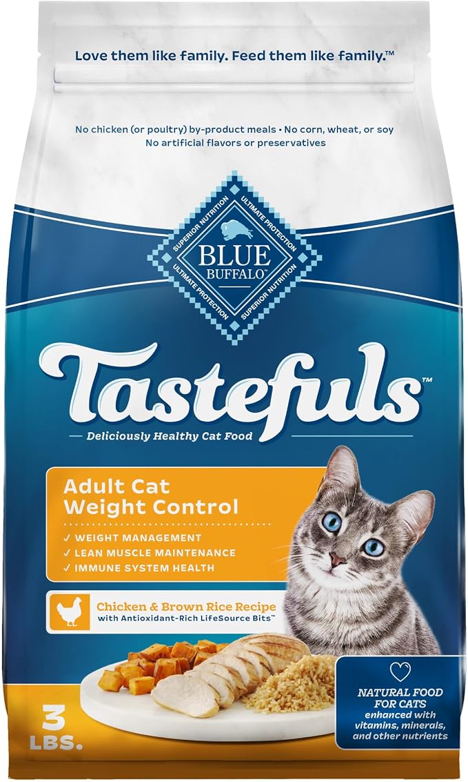 Blue Buffalo Tastefuls Chicken Weight Control Dry Cat Food, 3 lb | Real Chicken First, Adult Formula, No Chicken By-Product, Corn, Wheat, or Soy